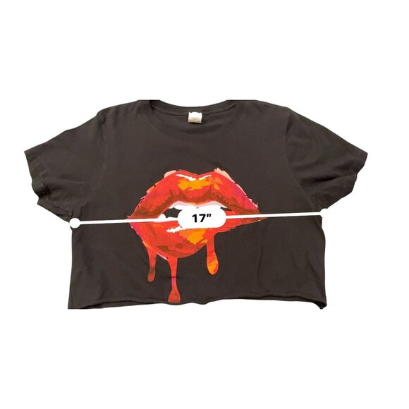 Y2K Windsor Wet red Lips Crop Top Tee Black dripping kiss - Picture 3 of 6